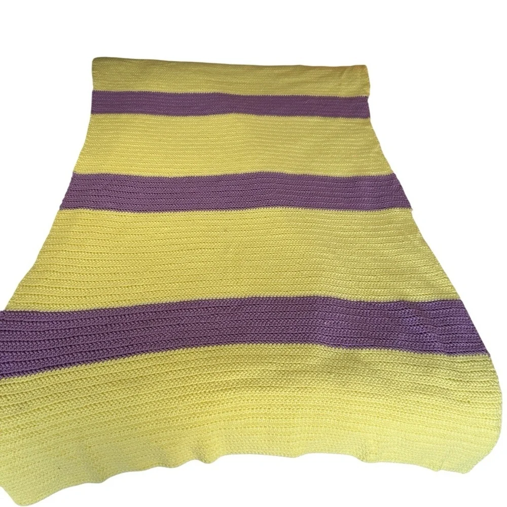 Handmade Afghan Blanket Yellow Purple Crochet Boho Throw Granny 68x40 Couch